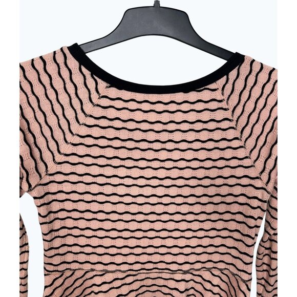 Free People Pink & Black Striped Knit Peplum Sweater Top Medium - Picture 12 of 13